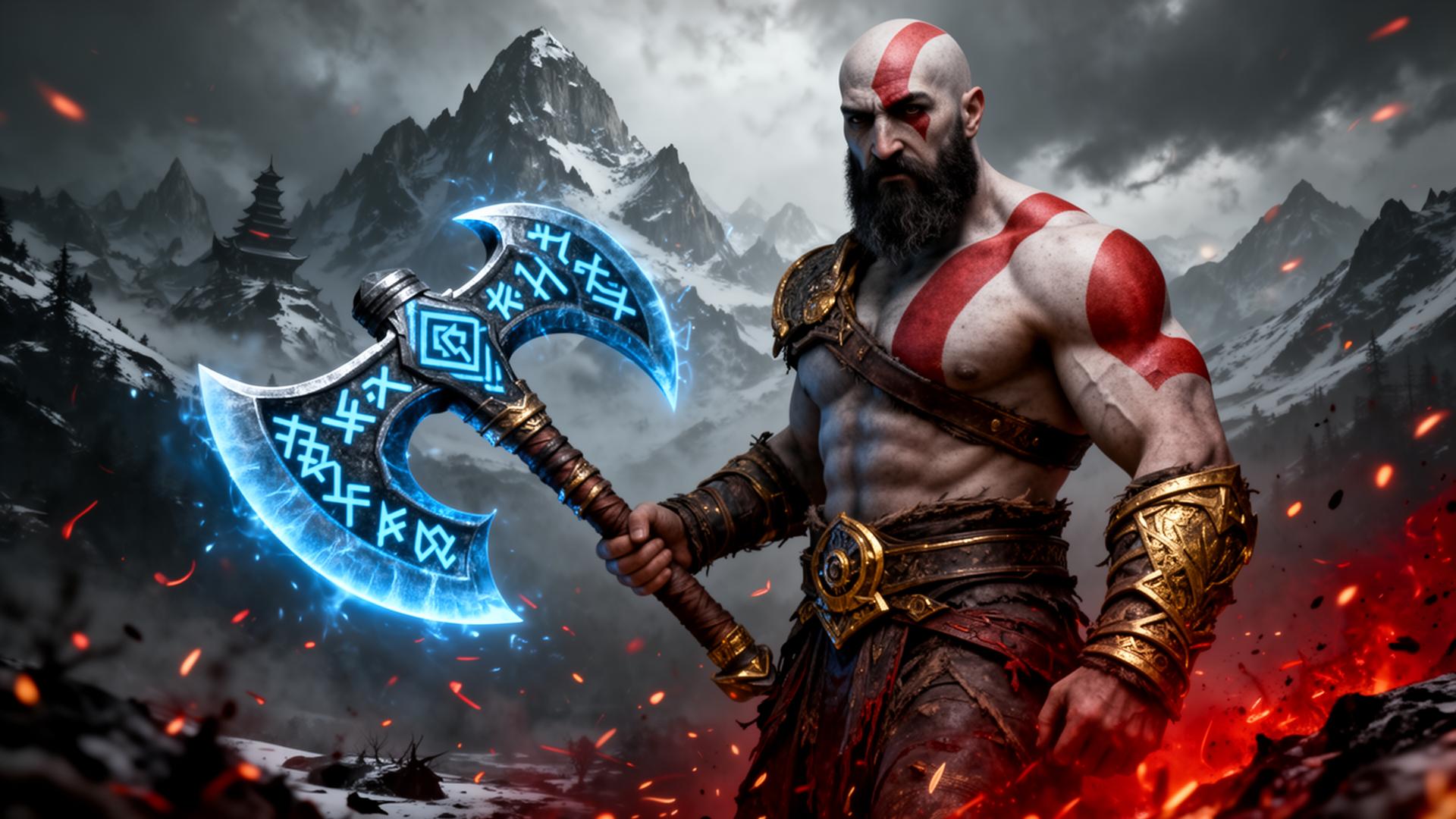 Kratos empunhando o Machado Leviatã